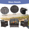 4-piece patio rattan conversation set featuring gray cushions, a glass top coffee table, and weather-resistant brown PE.