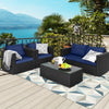 4 Pieces Patio Rattan Conversation Set with Padded Cushions-Navy - Gallery View 1 of 13