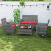 4-piece patio rattan conversation set with red cushions and tempered glass coffee table, perfect for backyard.