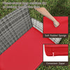 Red cushion with convenient zipper detail for the 4 Pieces Patio Rattan Conversation Set, designed for outdoor comfort.