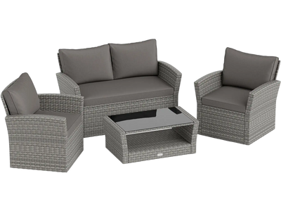 Costway 4-Pc Patio Rattan Sofa Table Set w/ Storage Shelf Cushion 89105734 New