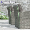 Side view of two ergonomic armchairs from a 4-piece patio rattan furniture set with gray cushions for outdoor comfort.