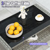 2-tier coffee table with premium tempered glass top and rattan design, perfect for outdoor patio use.