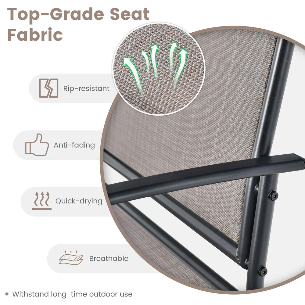 Close-up of breathable, rip-resistant seat fabric for the 4 Piece Patio Glider Conversation Set in brown, ideal for.