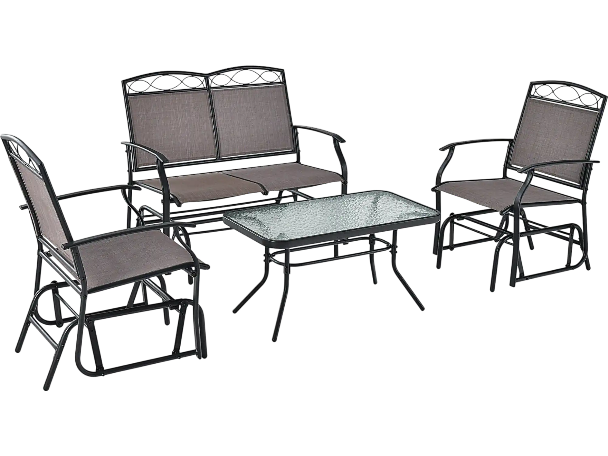 Costway 4 Piece Patio Glider Conversation Set with Glass Table 25386741 New