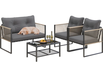 Costway 4-Piece Outdoor PE Rattan Conversation Sofa Set w/ Cushions Grey 428573196 New