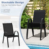 Black stackable patio dining chair set with ergonomic armrests, lightweight design, perfect for outdoor dining.