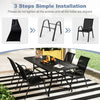 Stackable black patio dining chairs set with ergonomic armrests, lightweight design, and breathable fabric for outdoor.
