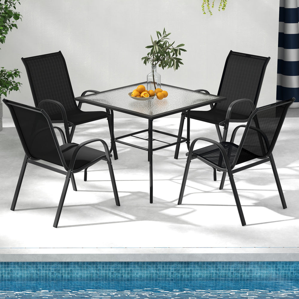 4 Pieces Stackable Patio Dining Chairs Set with Armrest-Black - Gallery View 1 of 8