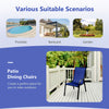 Navy stackable patio dining chair set with armrests, featuring ergonomic design and breathable fabric for outdoor.