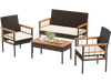 Cozy armchair from the 4-piece wicker furniture set with soft cushion and acacia wood armrests, perfect for outdoor.