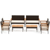 Chic coffee table from the 4-piece wicker furniture set, featuring a solid acacia wood top, perfect for outdoor.