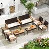 4-piece wicker furniture set featuring acacia wood tabletop and armrests, perfect for patio and garden relaxation.