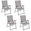 Set of 4 gray patio folding chairs with rustproof metal frames, featuring high backrests and portable design for easy.