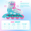 Adjustable blue and pink inline skates for kids, featuring glowing wheels and secure ankle support for beginners.