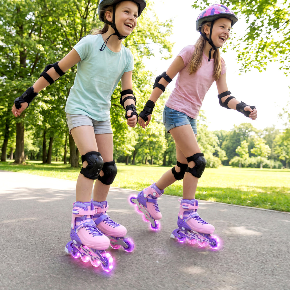 4-Size Adjustable Light-Up Kids Inline Skates for Kids Ages 7-9-Purple - Gallery View 1 of 10
