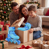 Light-up blue kids inline skates with adjustable sizing, perfect for ages 7-9, shown in a festive holiday setting.