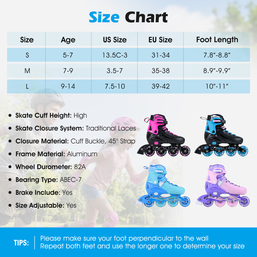 Adjustable blue inline skates for kids, featuring LED wheels, aluminum frame, and secure ankle support for ages 7-9.