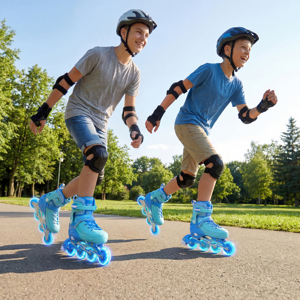 4-Size Adjustable Light-Up Kids Inline Skates for Kids Ages 9-14-Blue - Gallery View 1 of 10