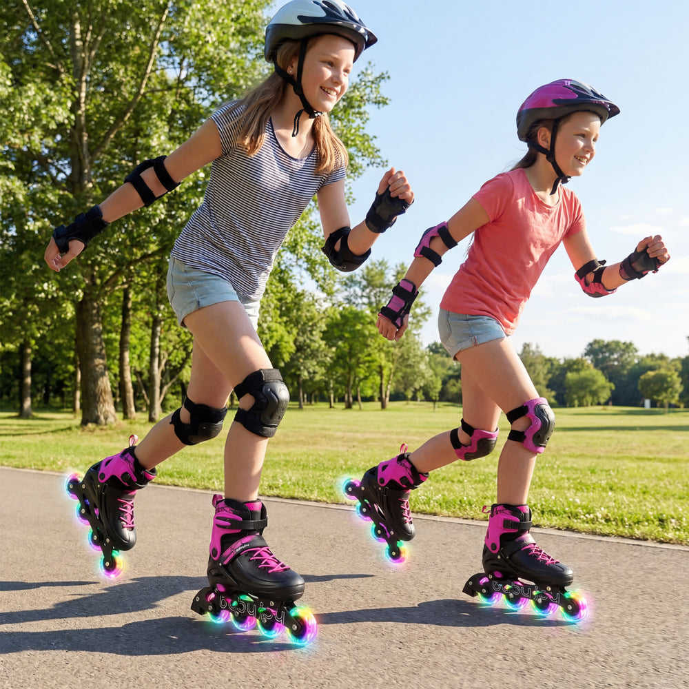 4-Size Adjustable Light-Up Kids Inline Skates for Kids Ages 9-14-Pink - Gallery View 1 of 10