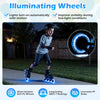 Adjustable blue roller skates with illuminating wheels, designed for youth, featuring wear-resistant 82A PU wheels and.