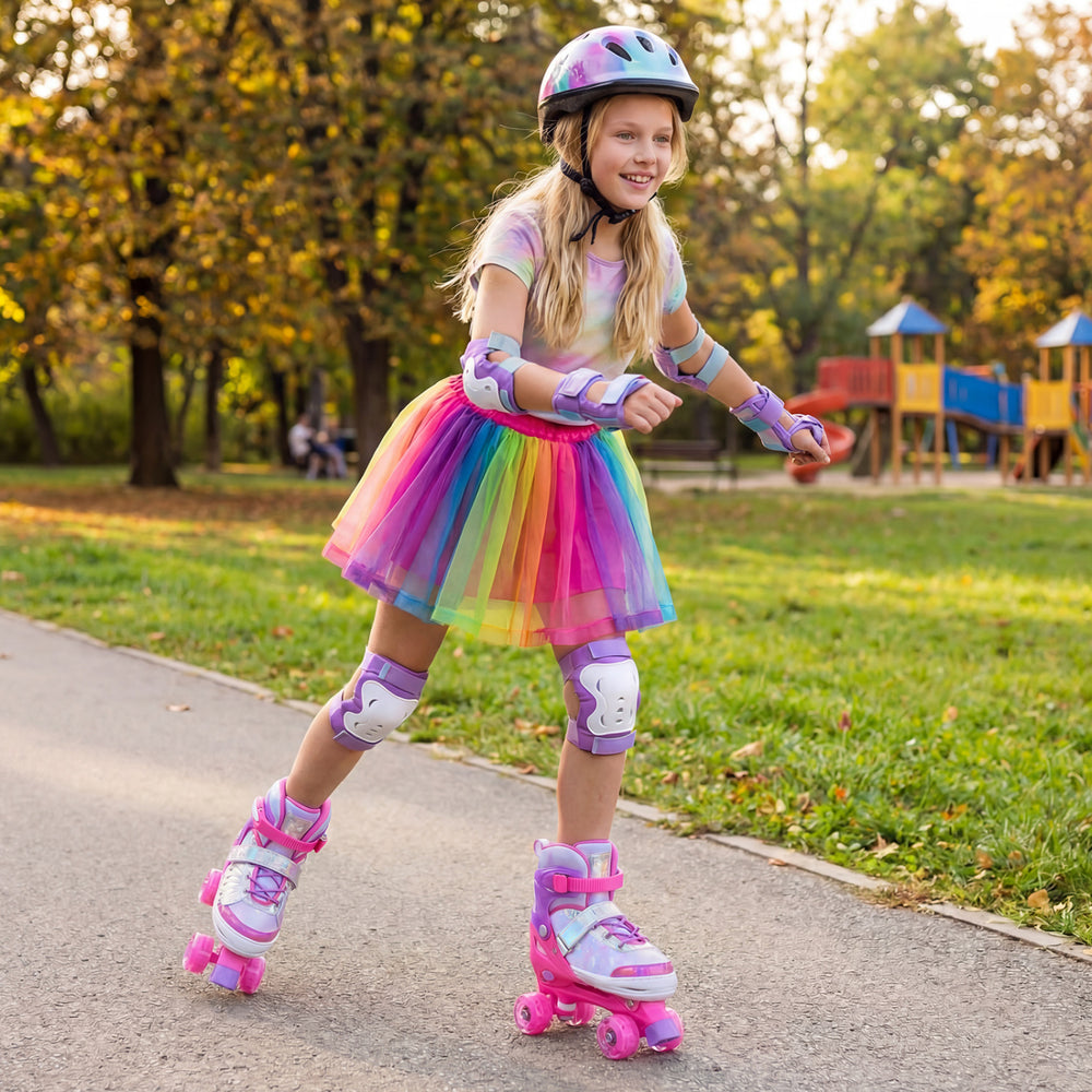 4 Sizes Adjustable Kids Roller Skates for Toddlers Ages 9-14 with 4 Light-up Wheels-Pink - Gallery View 1 of 10