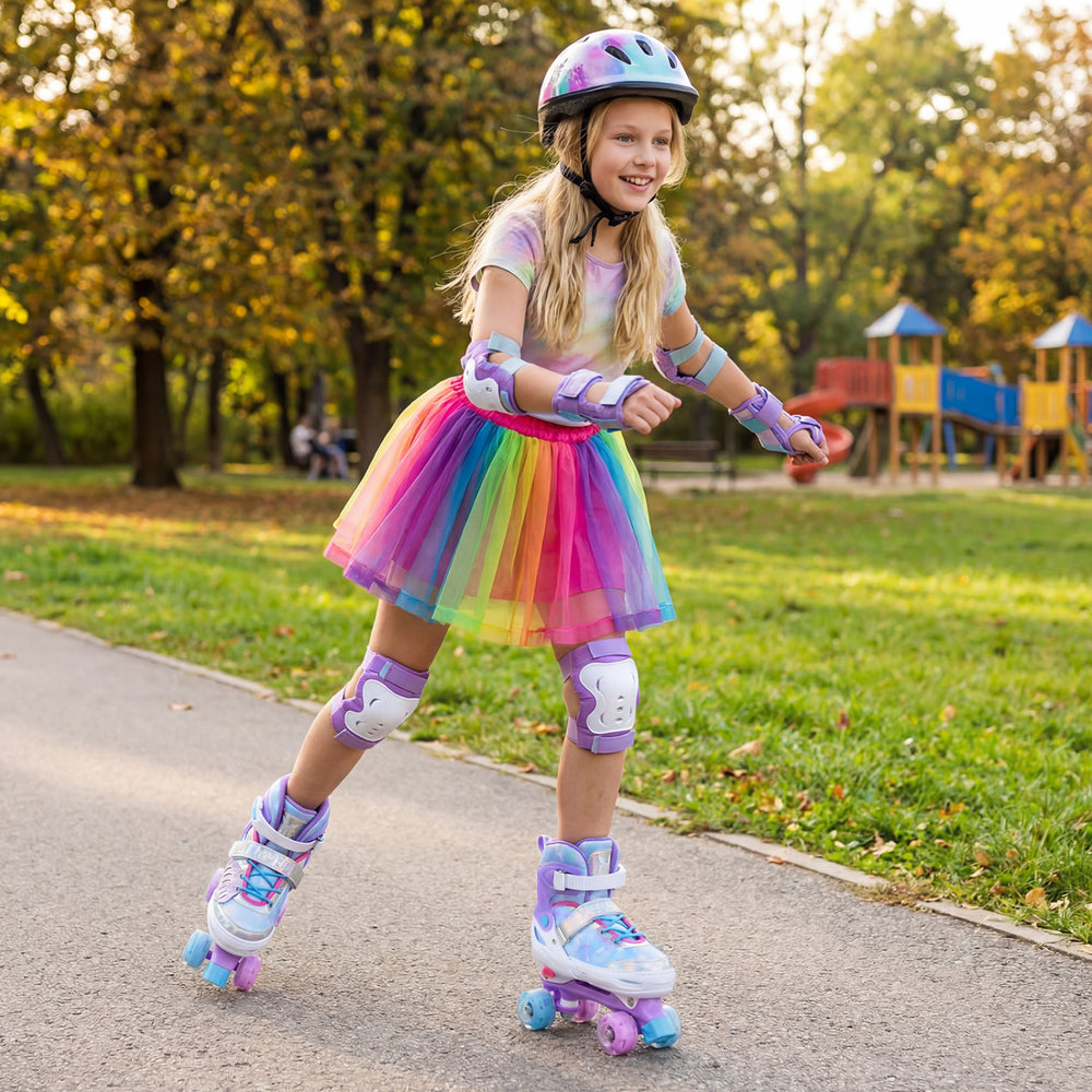 4 Sizes Adjustable Kids Roller Skates for Toddlers Ages 9-14 with 4 Light-up Wheels-Blue - Gallery View 1 of 10