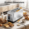 Toaster dimensions of 15x7x8 inches displayed with labeled measurements for precise countertop fitting and storage.
