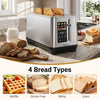 Stainless steel toaster with 6 browning levels and 4 bread types, featuring an intuitive LED display for easy operation.