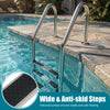 Stainless steel 4-step inground pool ladder with wide anti-skid steps and curved handrails for safe entry and exit.