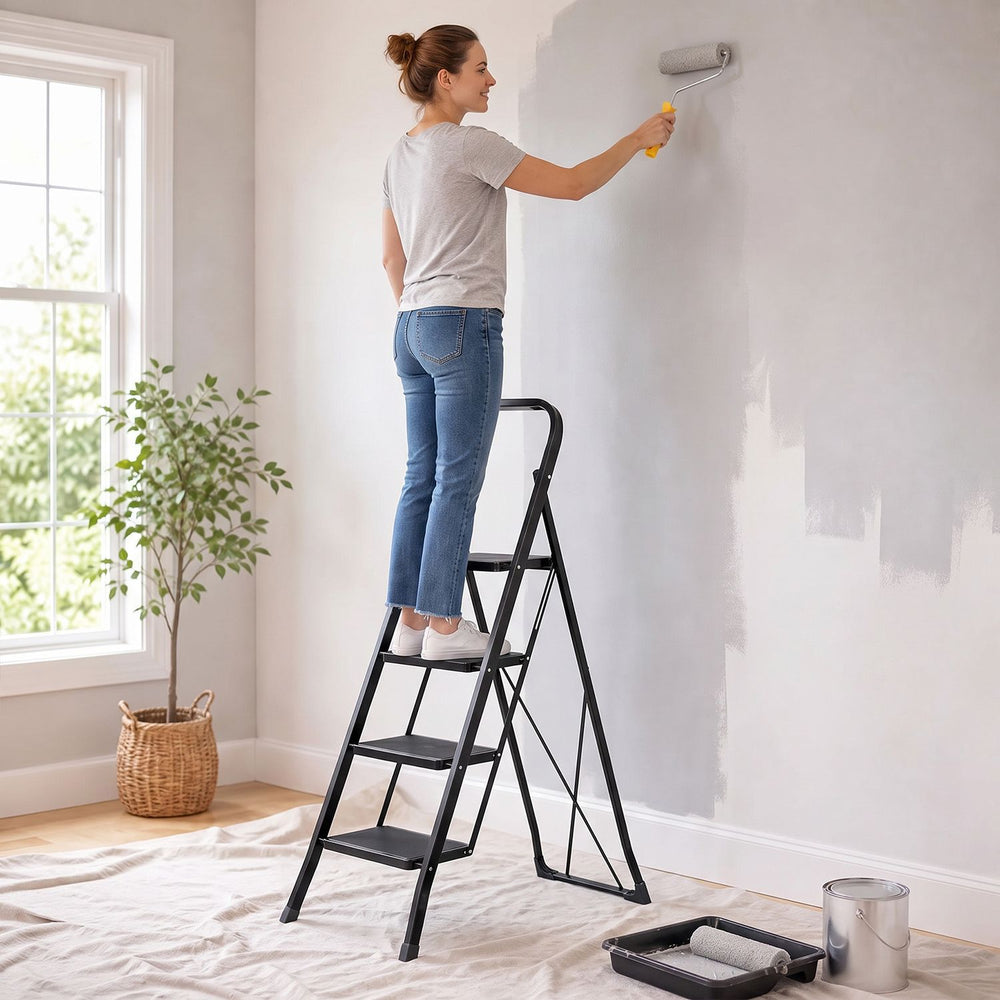 4 Step Ladder Folding Step Stool with Handrail and Wide Anti-Slip Pedals - Gallery View 1 of 10