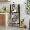 4-tier bookshelf with metal frame and oak shelves, ideal for storage and display in kitchens or living spaces.