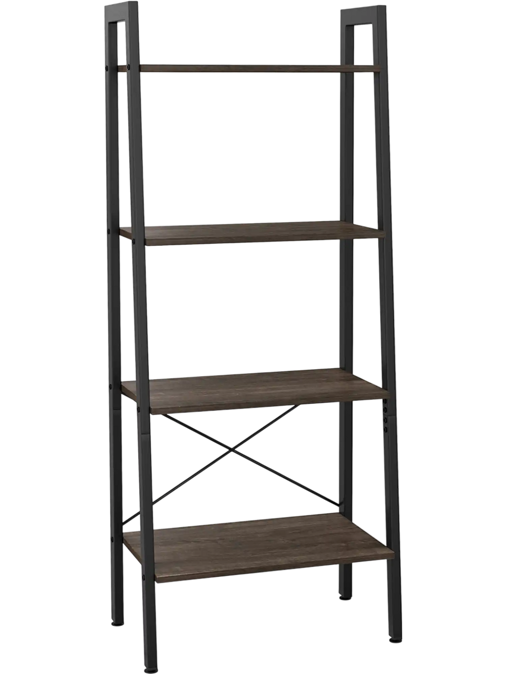 4-tier bookshelf with a sturdy metal frame and oak shelves, ideal for storage and display in any home setting.