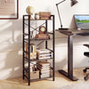 Narrow 4-tier bookshelf with a metal frame in oak finish, perfect for books and decor in small spaces.