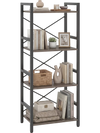 Narrow 4-tier bookshelf with metal frame in oak, featuring spacious shelves for books and decor, ideal for small spaces.