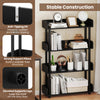 4-tier black bookshelf with anti-tipping kit and strong support pillars, perfect for living rooms and offices.