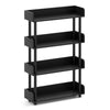 4-tier black bookshelf with anti-falling guardrails, designed for secure storage of books and plants in any room.