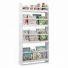 4-tier white bookshelf organizer for toys and books, featuring safety rails and rounded corners for secure storage.