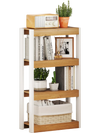 4-tier wooden bookshelf with natural finish, featuring spacious shelves and anti-tipping kits for secure storage.