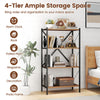 4-tier walnut bookshelf with heavy-duty metal frame, featuring ample storage for books and decor in a stylish design.