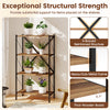 4-tier walnut bookshelf with heavy-duty metal frame and X-braced structure for stability, ideal for home organization.