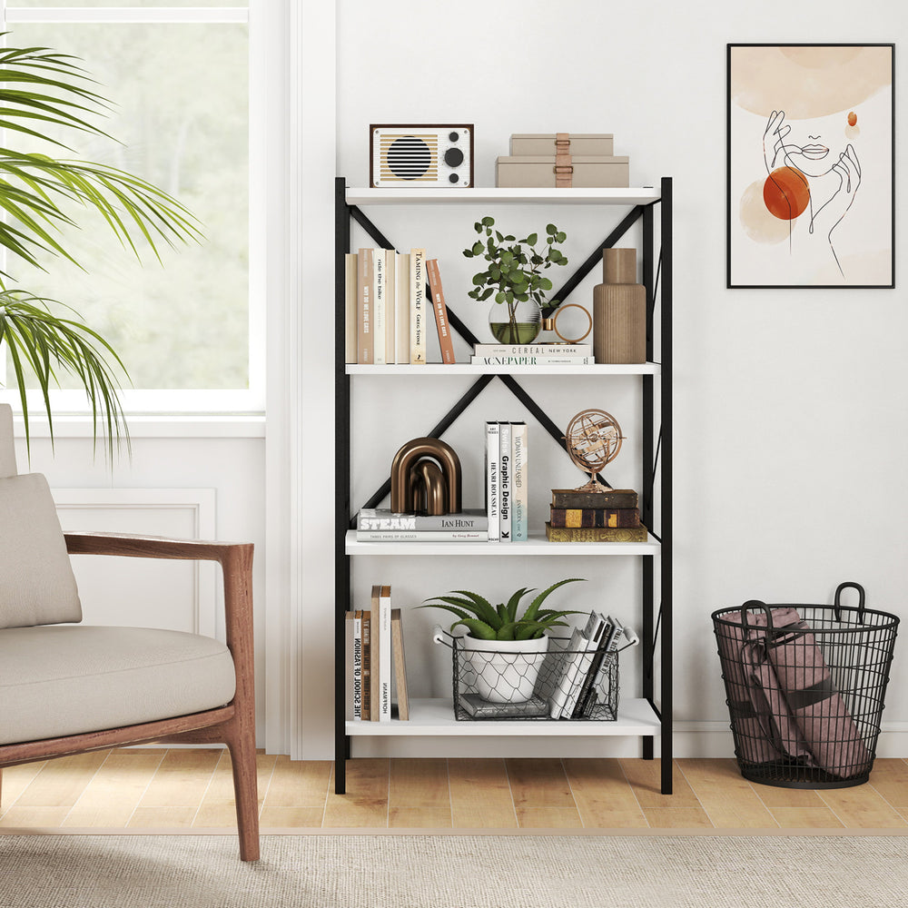4-Tier Bookshelf with Heavy-Duty Metal Frame-White - Gallery View 1 of 11