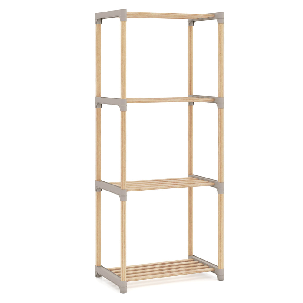 4-tier bookshelf with open shelves made of solid pine wood, perfect for home office or bathroom storage.