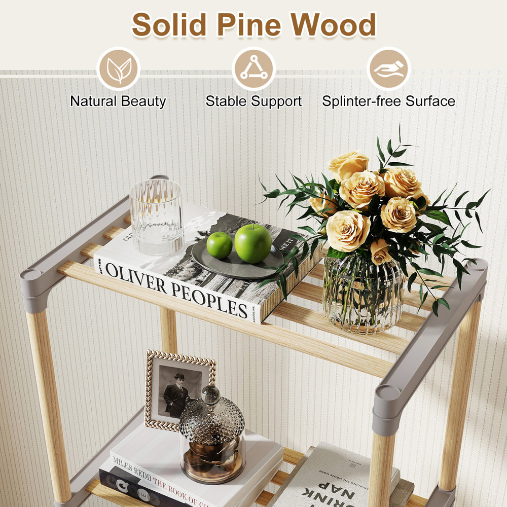 4-tier bookshelf made of solid pine wood with open shelves, perfect for home office or bathroom storage.