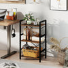 4-tier bookshelf with a rustic brown wooden finish and metal frame, ideal for books and decor in small spaces.
