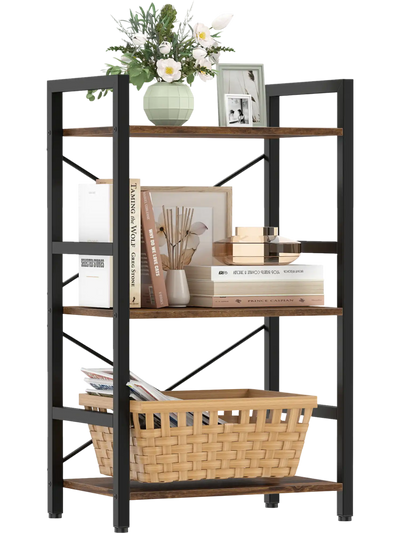 Costway 4-Tier Metal Bookshelf Wooden Storage Rack Study Bookcase 21140623 New
