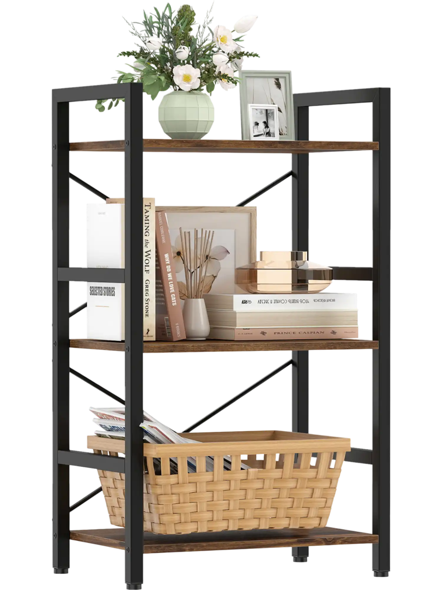 Costway 4-Tier Bookshelf Metal Frame Wooden Storage Rack 21140623 New