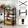 4-tier bookshelf with a rustic brown finish, featuring a metal frame, X-shaped braces, and adjustable foot pads for.