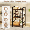 4-tier bookshelf in rustic brown with metal frame, ideal for books and decor in small spaces.