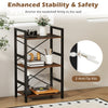 4-tier bookshelf with a metal frame and rustic brown wooden shelves, featuring anti-tip kits for enhanced stability and.